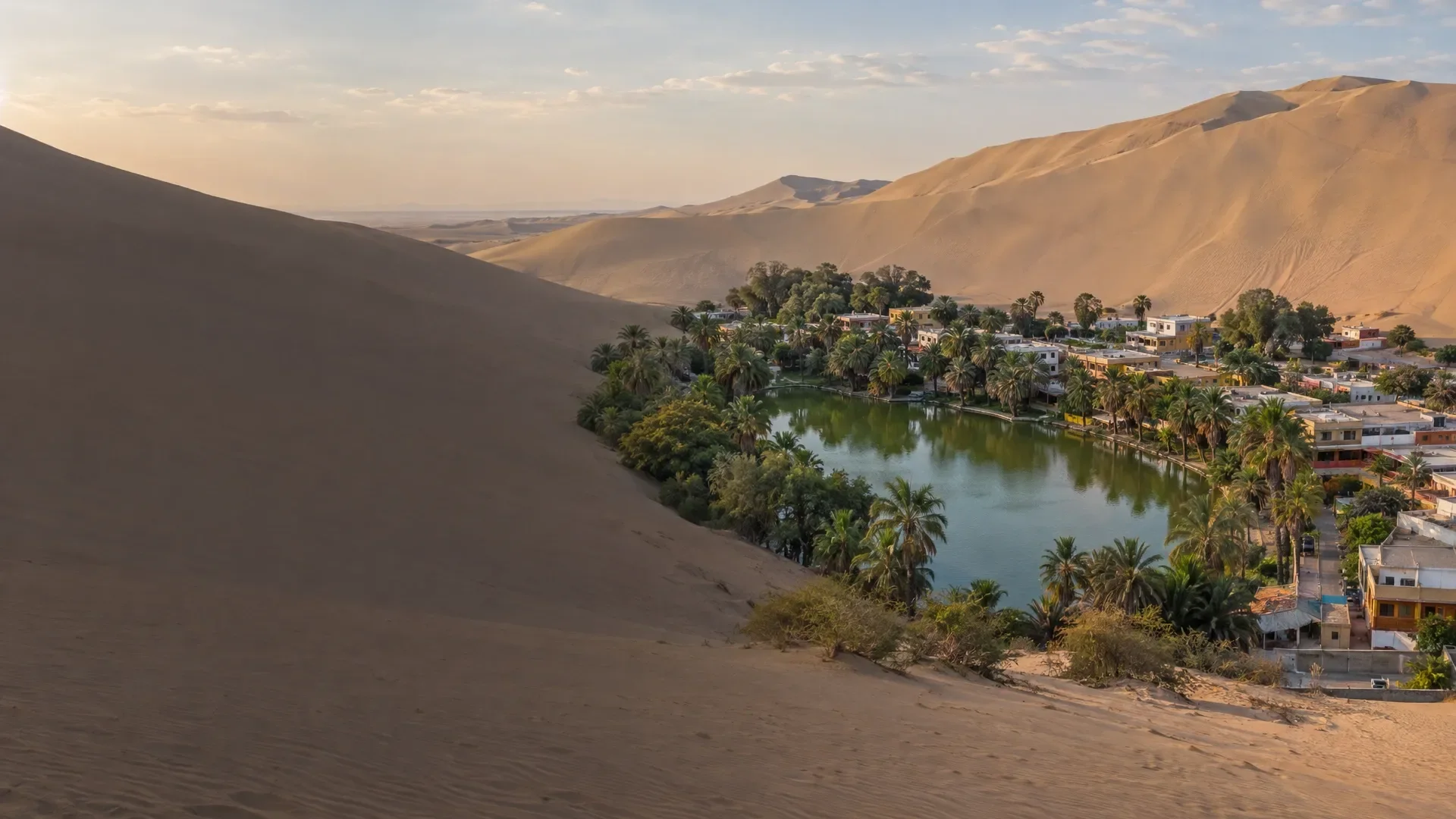 Escena generada con IA inspirada en Huacachina