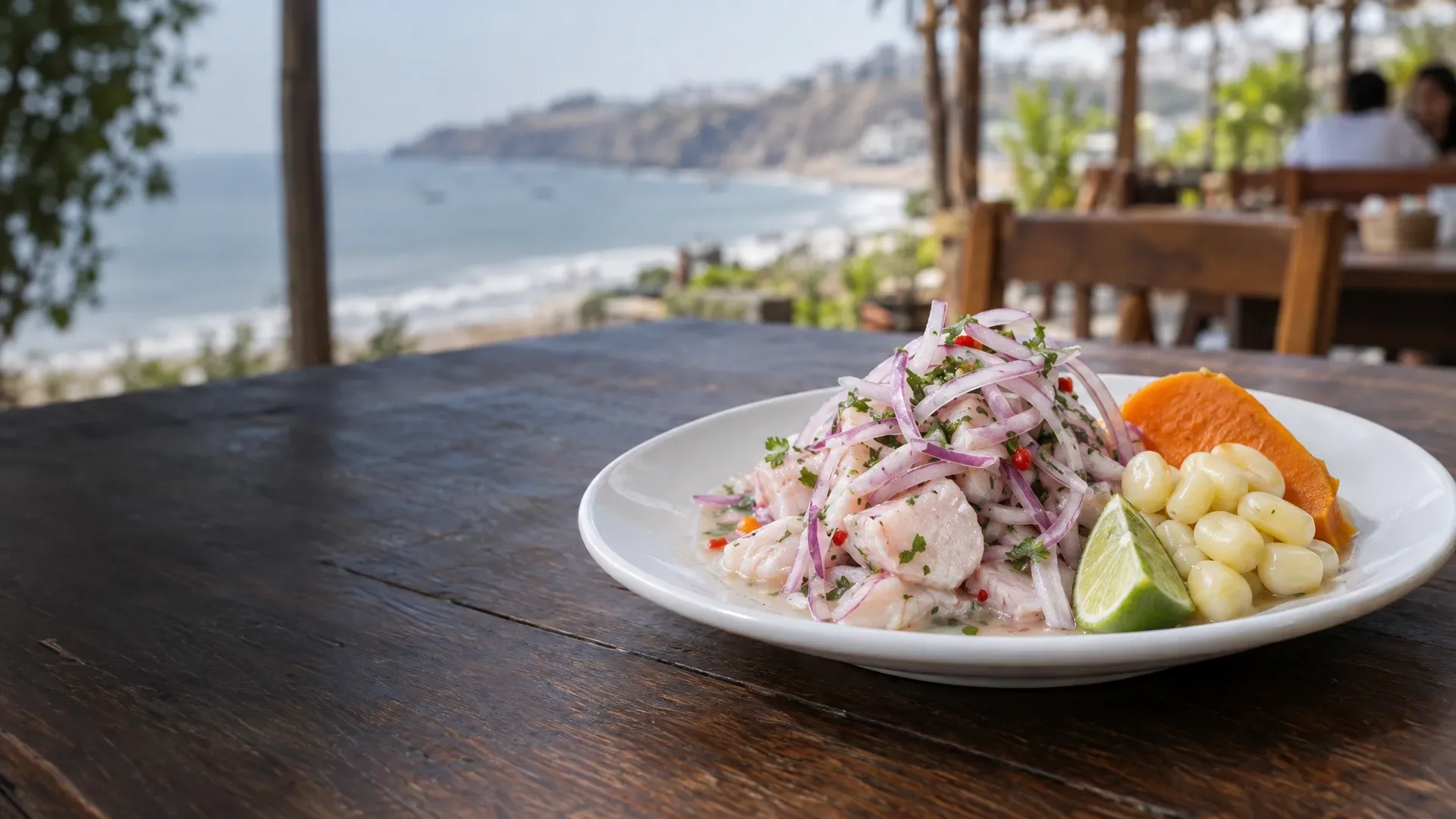 AI-generated illustrative scene: A table with ceviche.