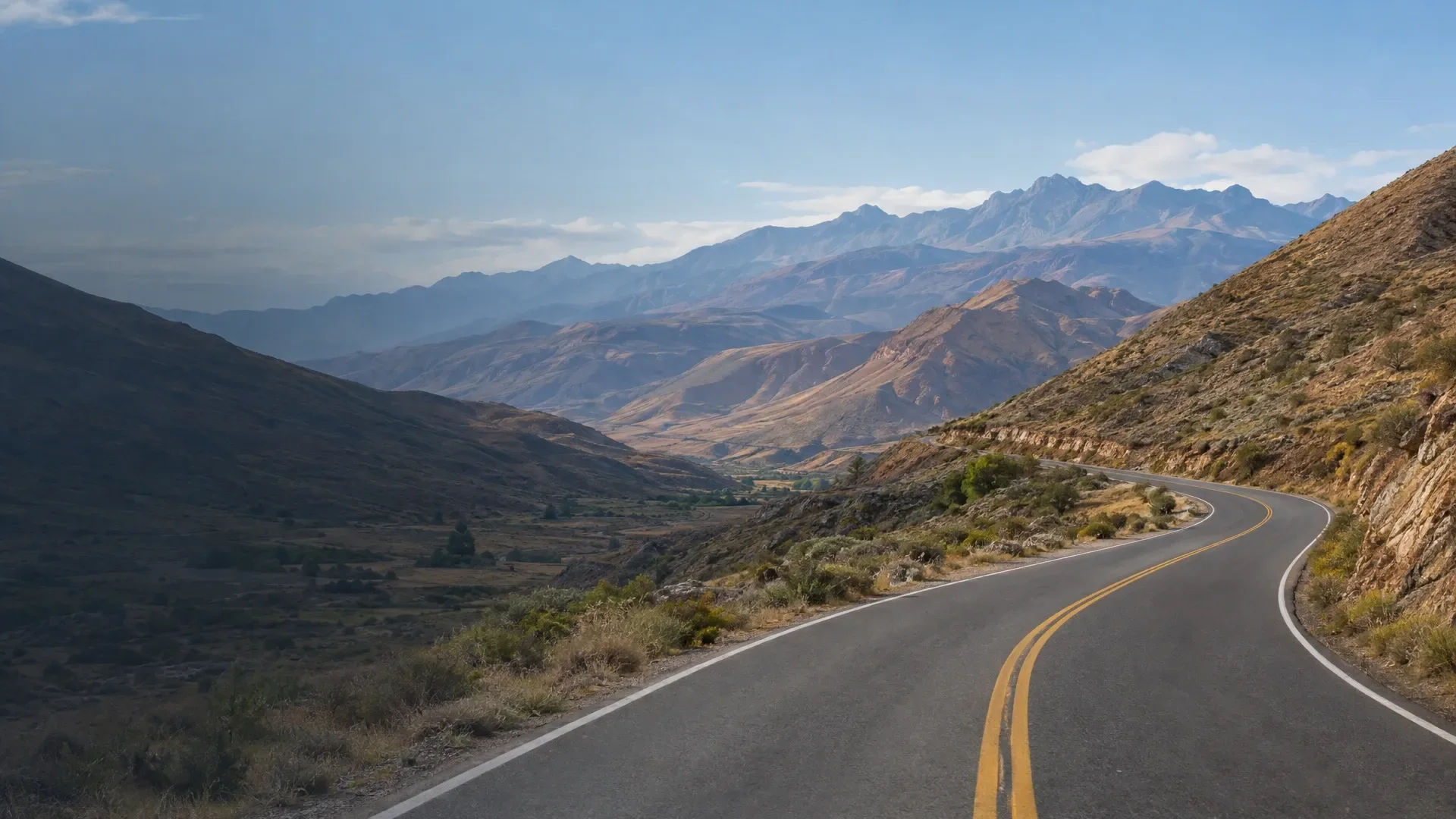 AI-generated illustrative scene: A road through the Andes.